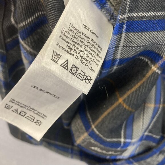 Eddie Bauer Relaxed Fit Flannel Shirt Mens Large Blue Gray Plaid Button Up Cabin - Picture 11 of 15